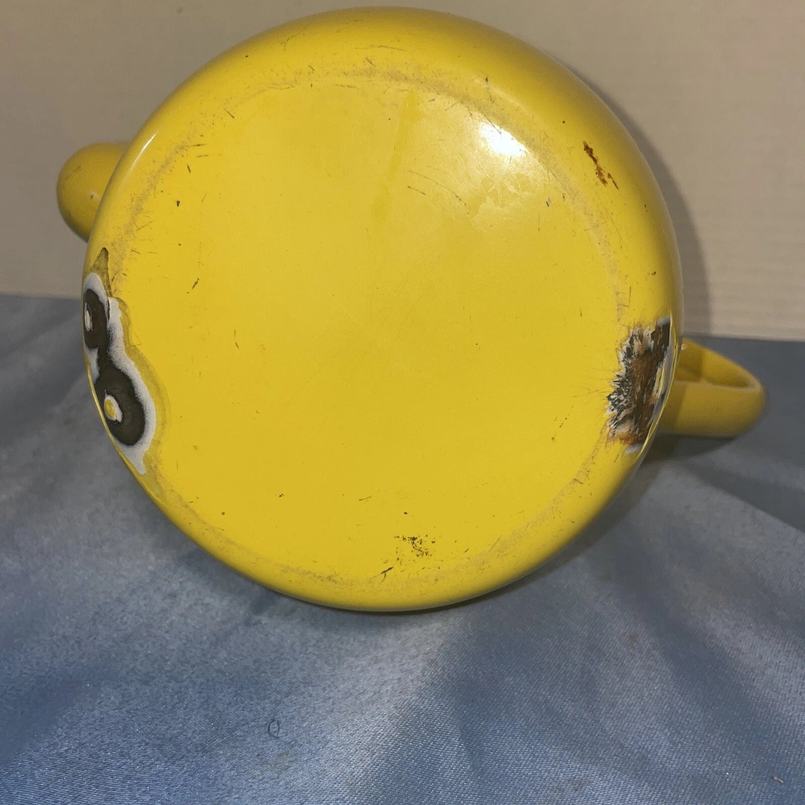 Vintage Yellow MCM Enamel Teapot Kettle W/Handle Top Glass Knob Missing See Pics