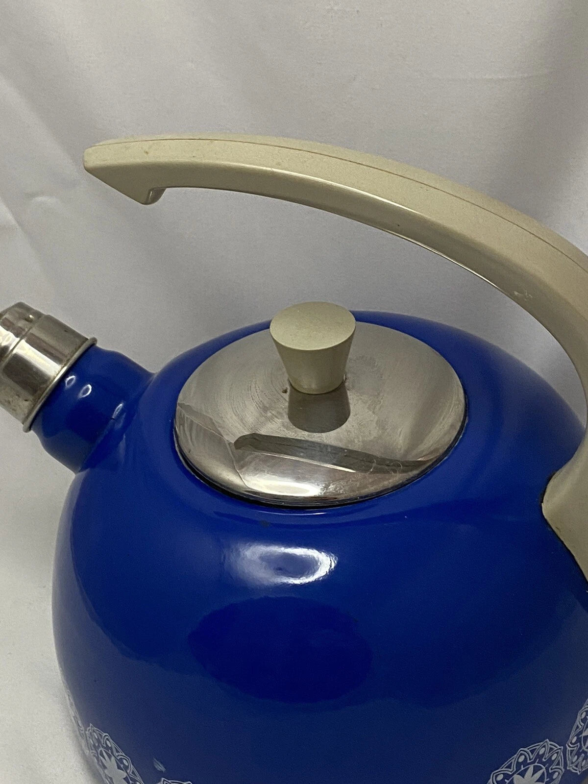 Retro 60s / 70s Blue Enamel Circle Star pattern tea kettle Stains Inside