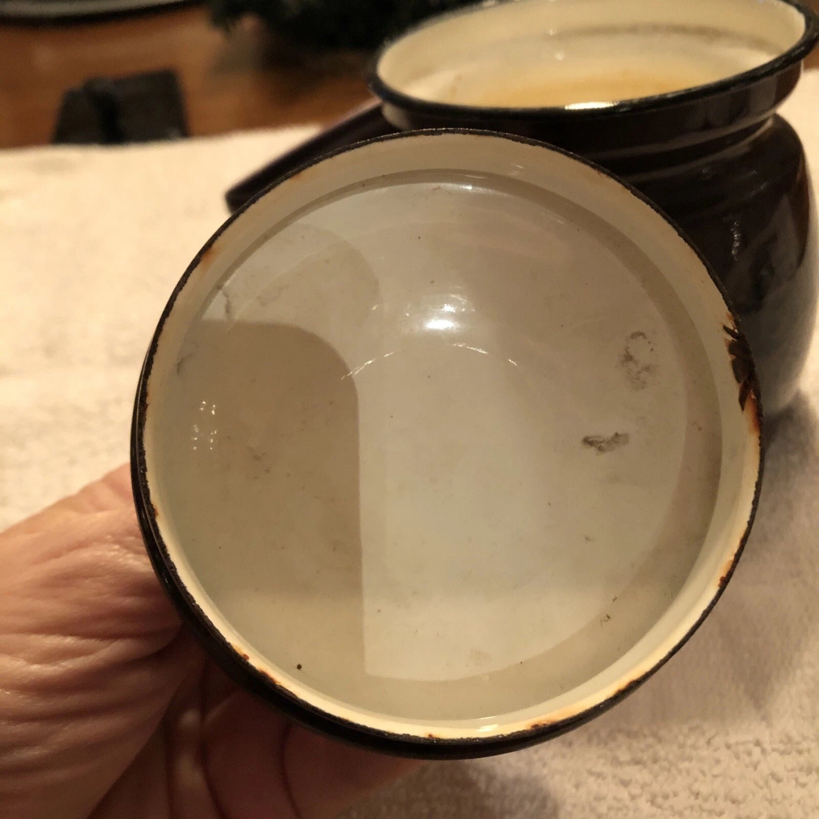 Small Brown Enamel Tea Kettle With Lid E