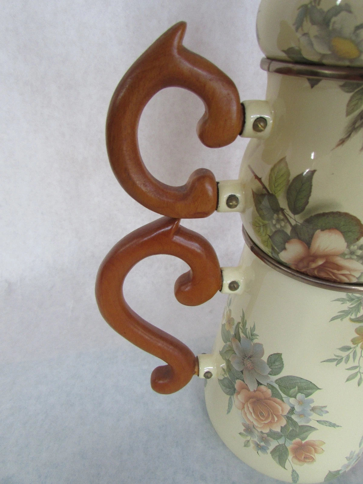 MacKenzie Childs Stacked Camp Yellow Roses Enamel Teapot Cream & Sugar 1995