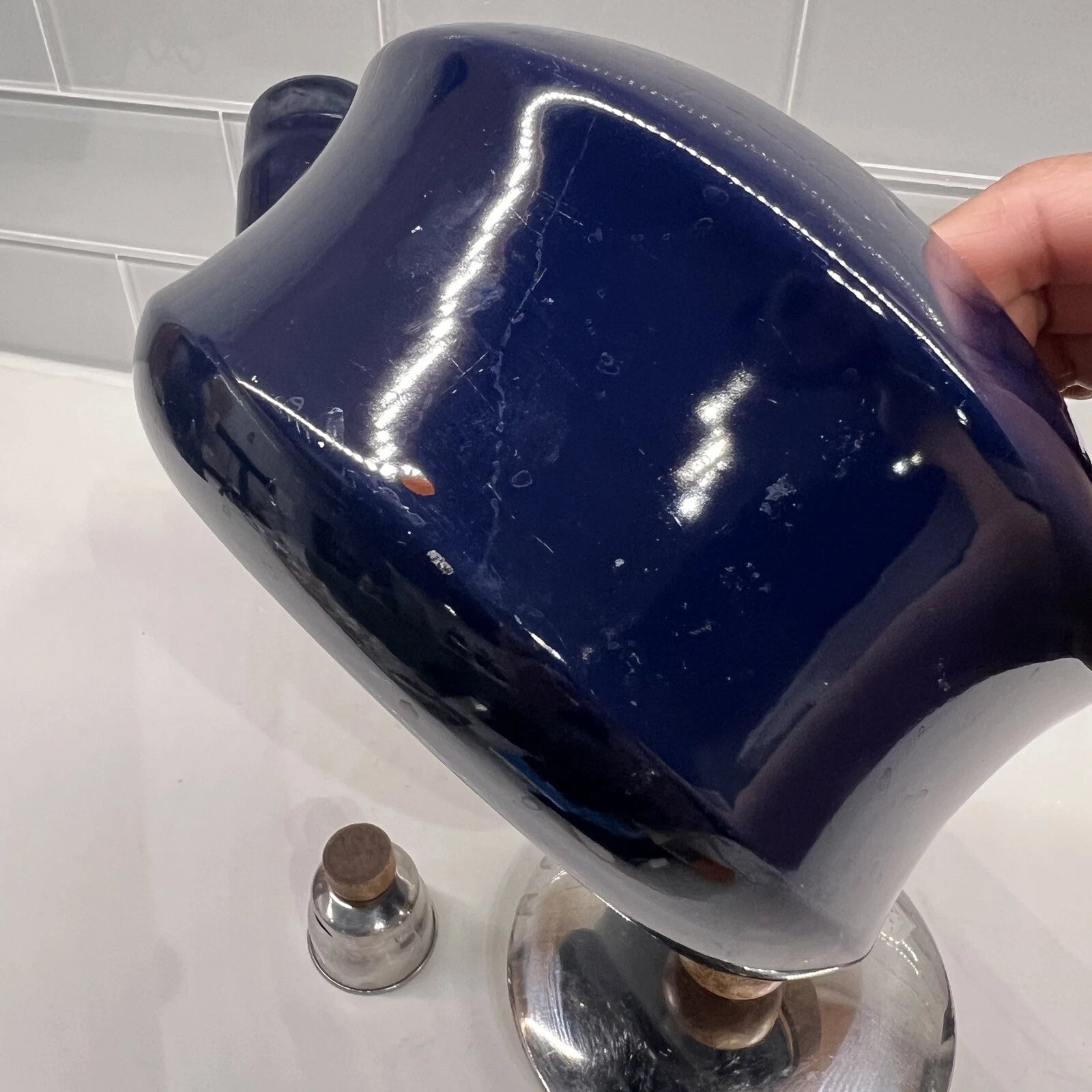 Vintage Towle Co. National Housewares 1987 Dark Blue Enamelware Teapot