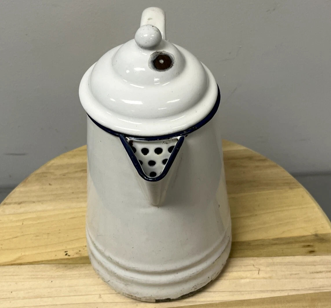 VTG/Antique White Enamelware Coffee/Tea Pot Cottage Core Farmhouse Prop Camping