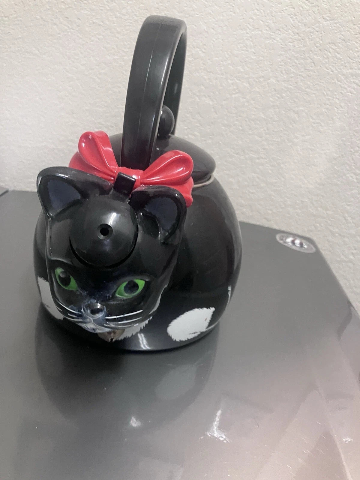 Vintage 1995 Ancona Black & White Cat Bow Tea Kettle Teapot