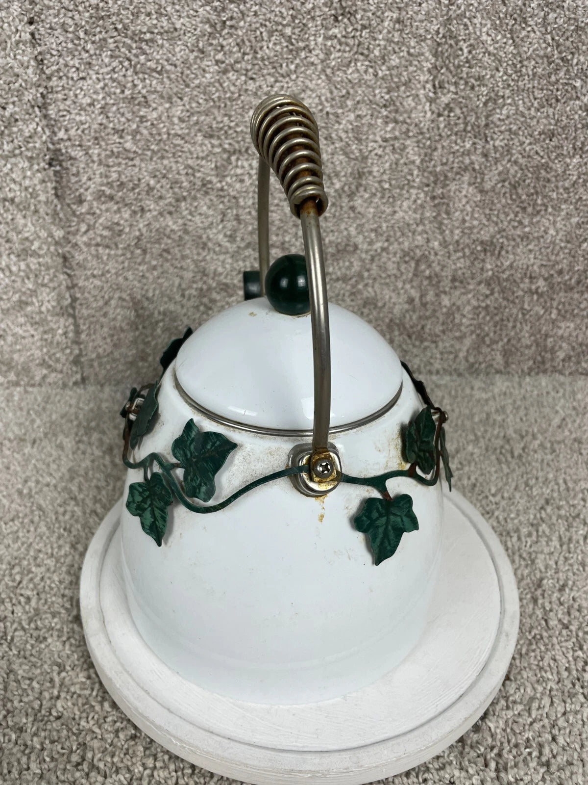 Via Ancona English Garden Enamel 10" Whistling Tea Kettle Green Ivy White