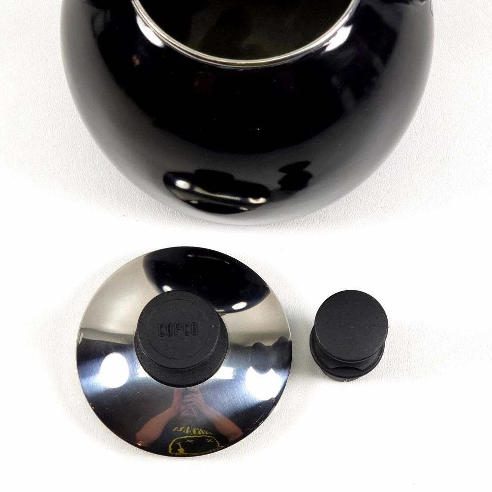 Copco Whistling Teapot Tea Kettle Pot Onyx Black Enamel With Handle and Lid EUC
