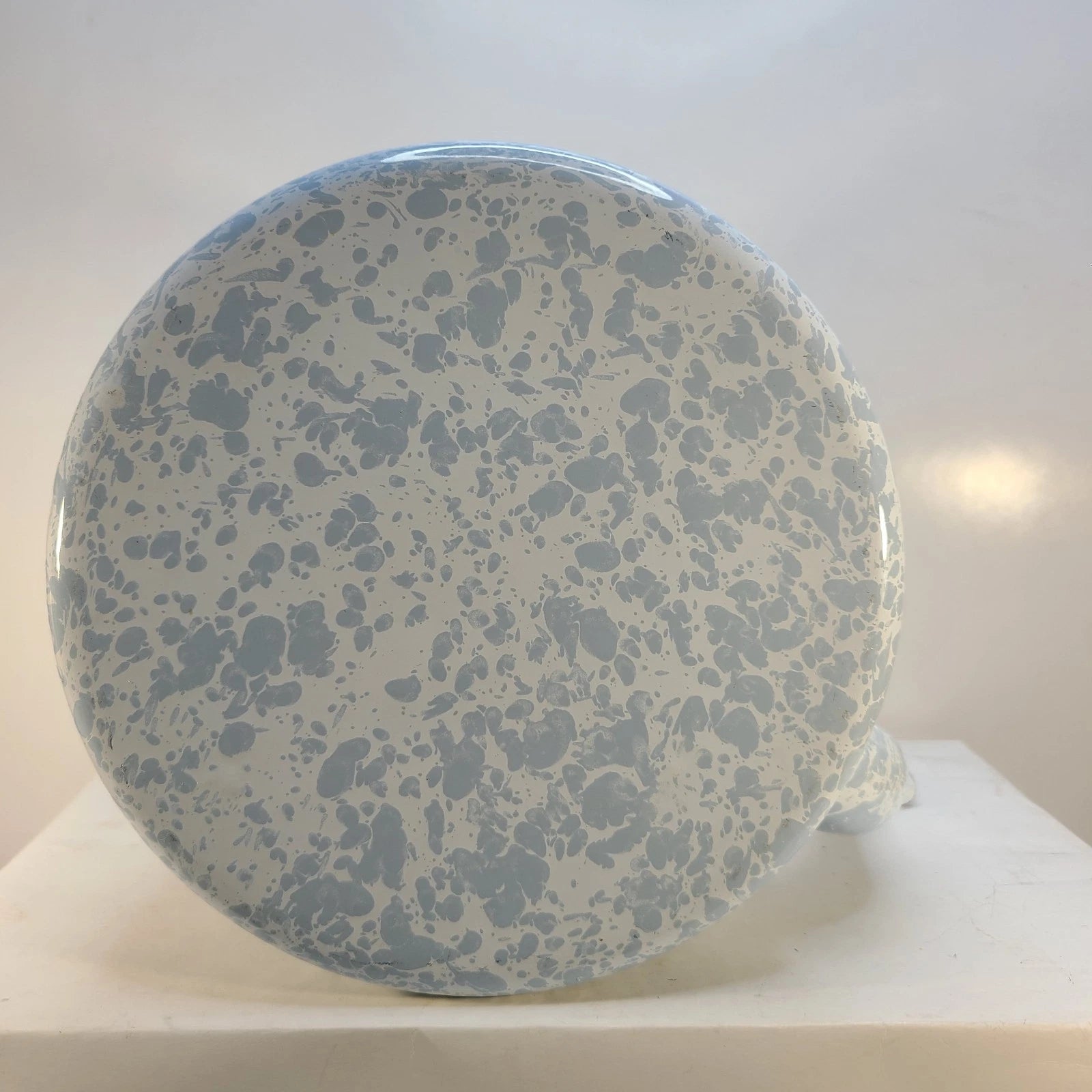 Blue & White Enamel Spatterware Swirl "Country Kitchen" Tea Kettle 7" Dia 8" T