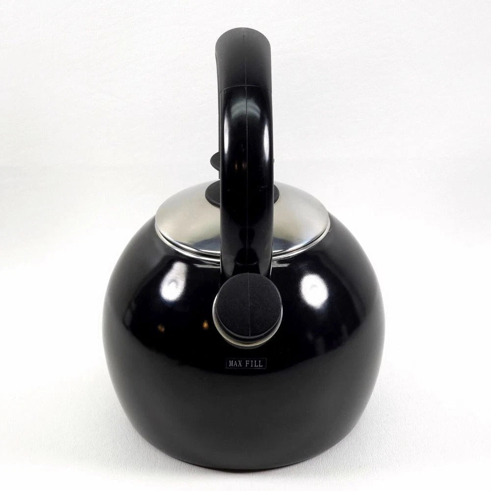 Copco Whistling Teapot Tea Kettle Pot Onyx Black Enamel With Handle and Lid EUC