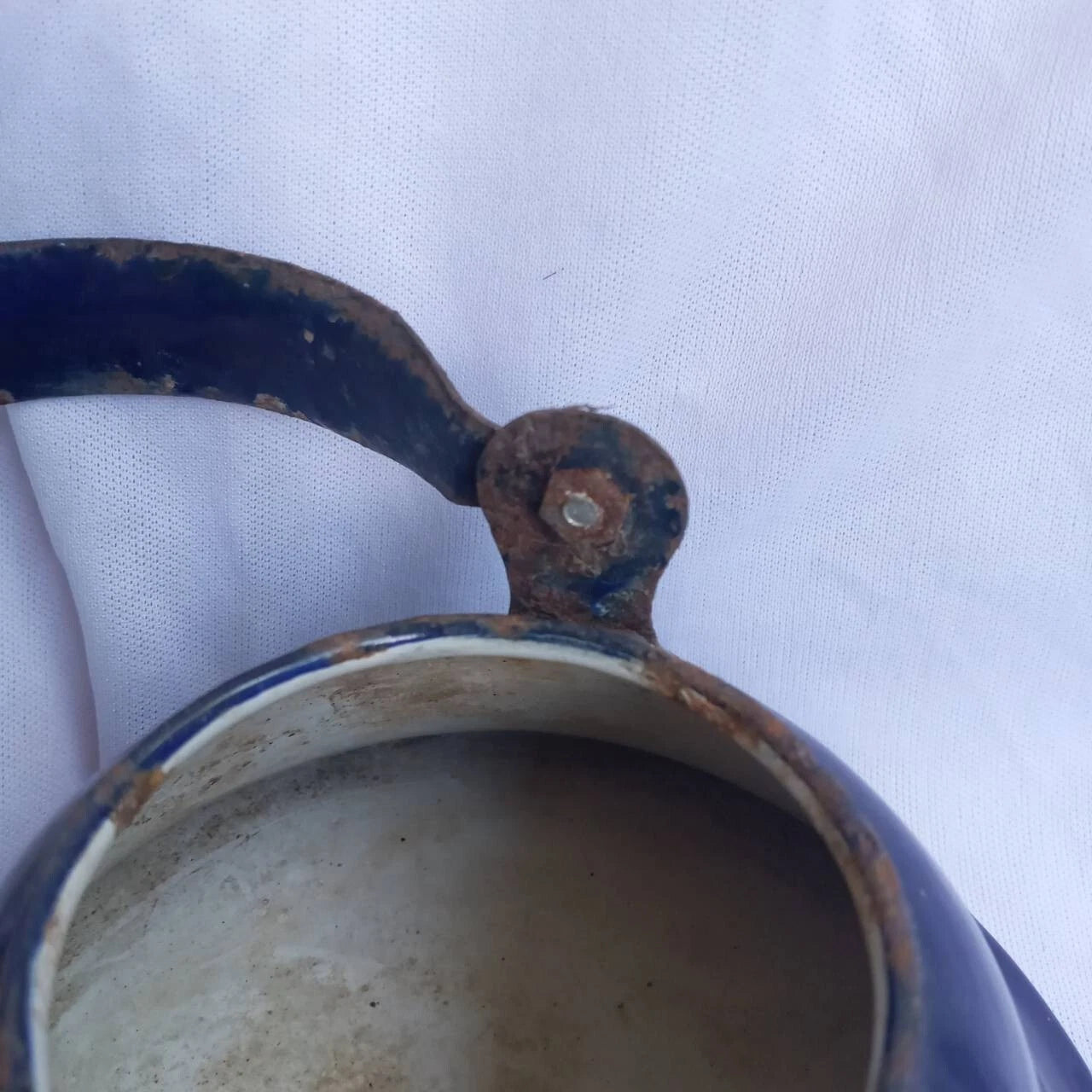 Classic enamel old Water kettle Czechoslovakia Rare collectible dark blue 14 cm.