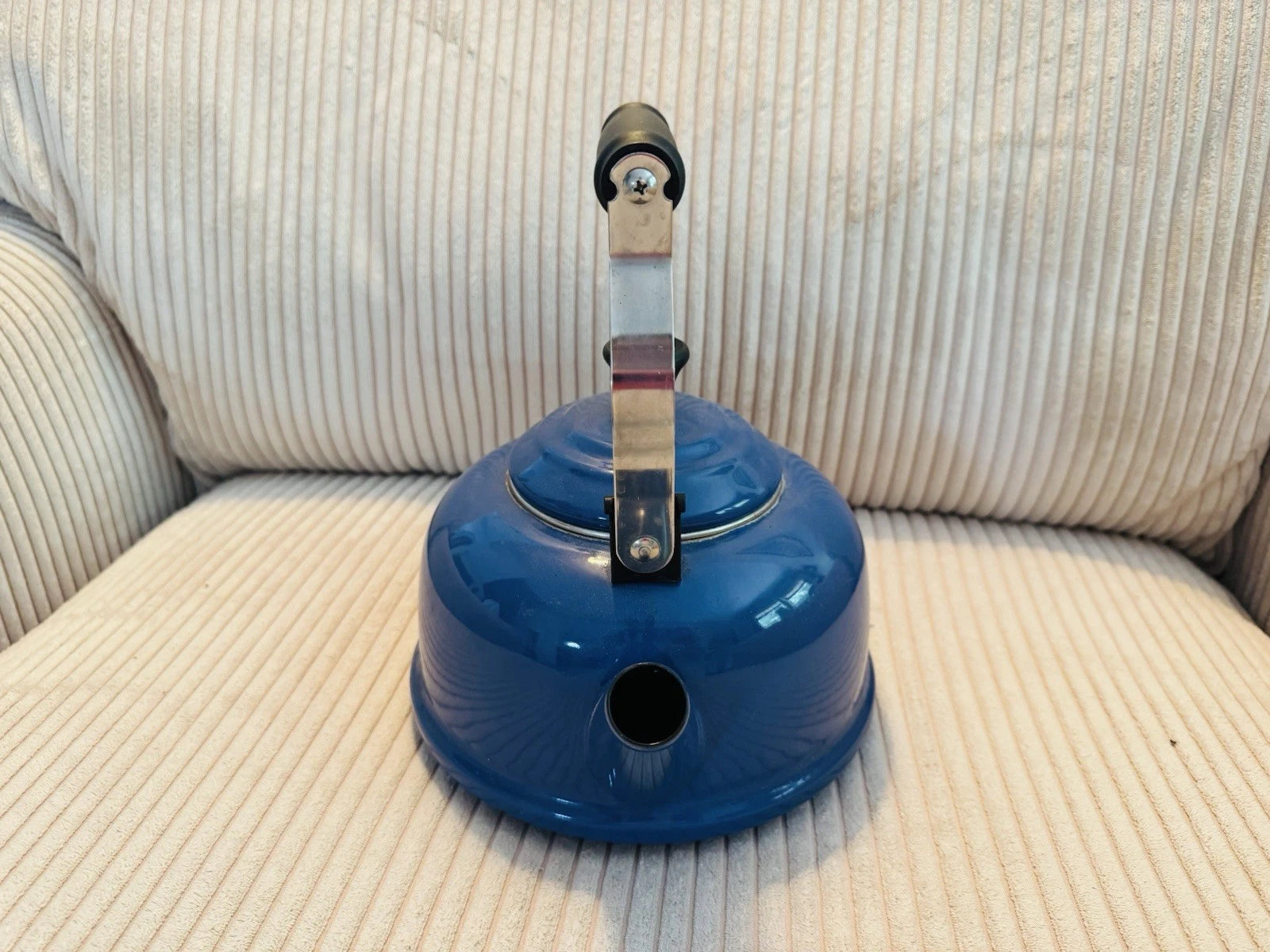 Old Vtg Blue Le Creuset 1.7 Quartz Enamel Tea Kettle With Black Handle