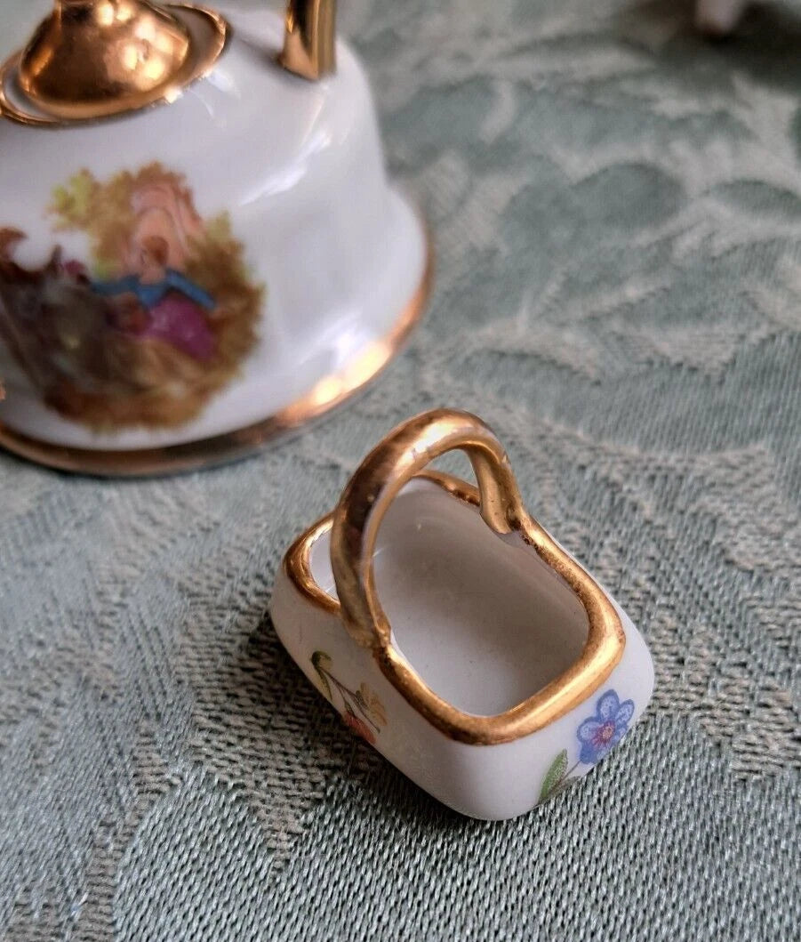 VTG Limoges France Lot Miniature Teapot Courting Couple Porcelain Piano, Basket