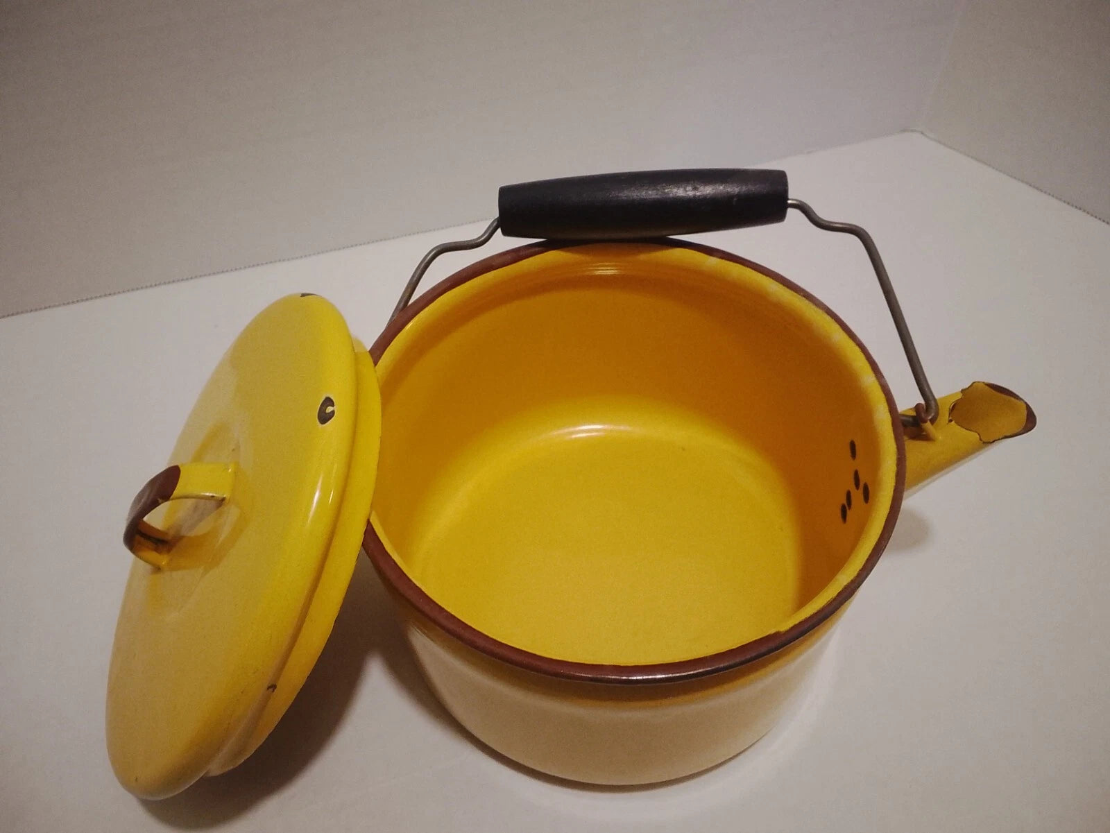Vintage Yellow Enamel Tea Kettle