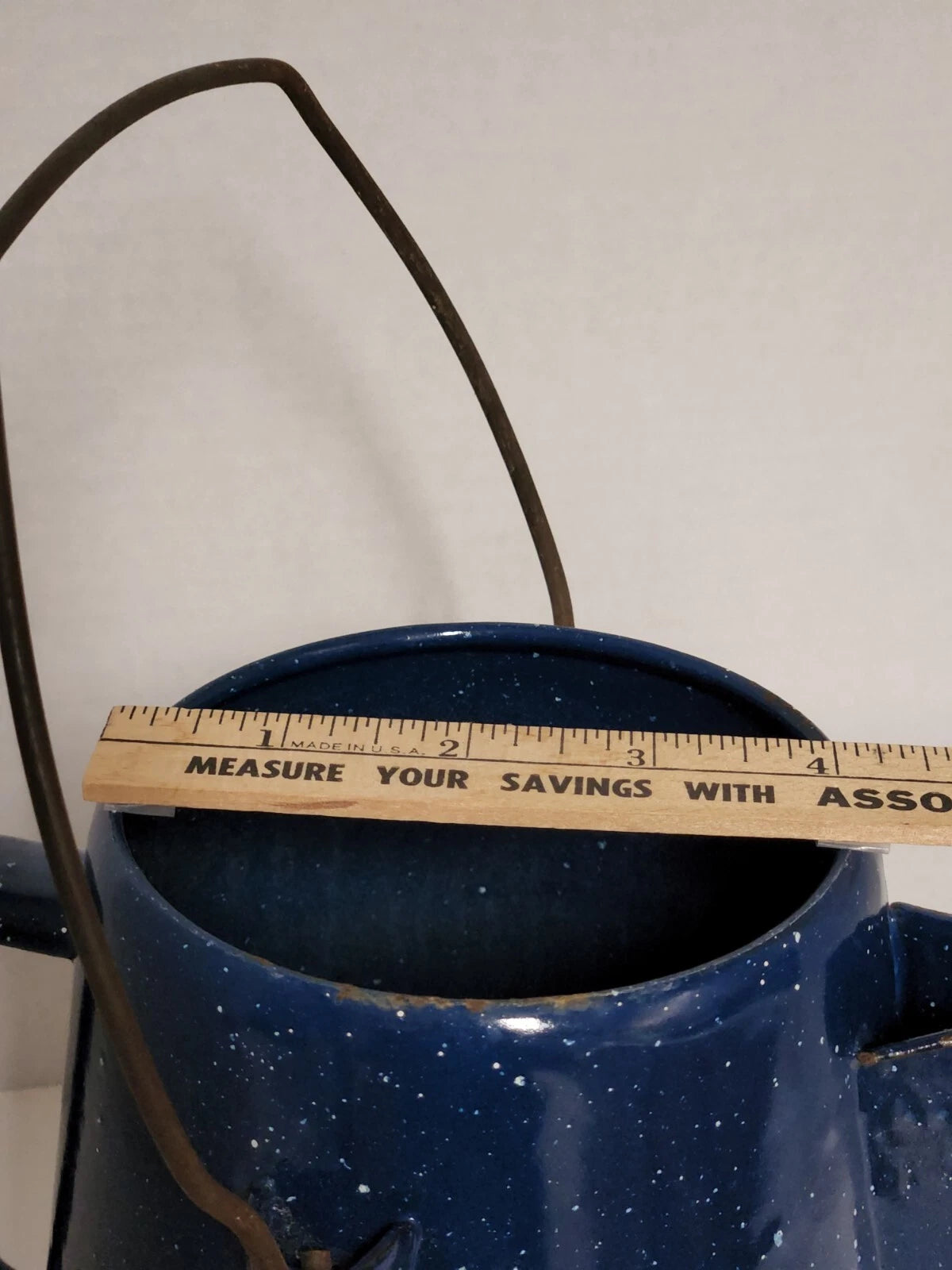 Vintage Blue Speckled Enamel Graniteware Cowboy Campfire Tea Pot with Spout Used