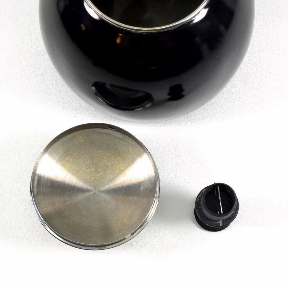 Copco Whistling Teapot Tea Kettle Pot Onyx Black Enamel With Handle and Lid EUC