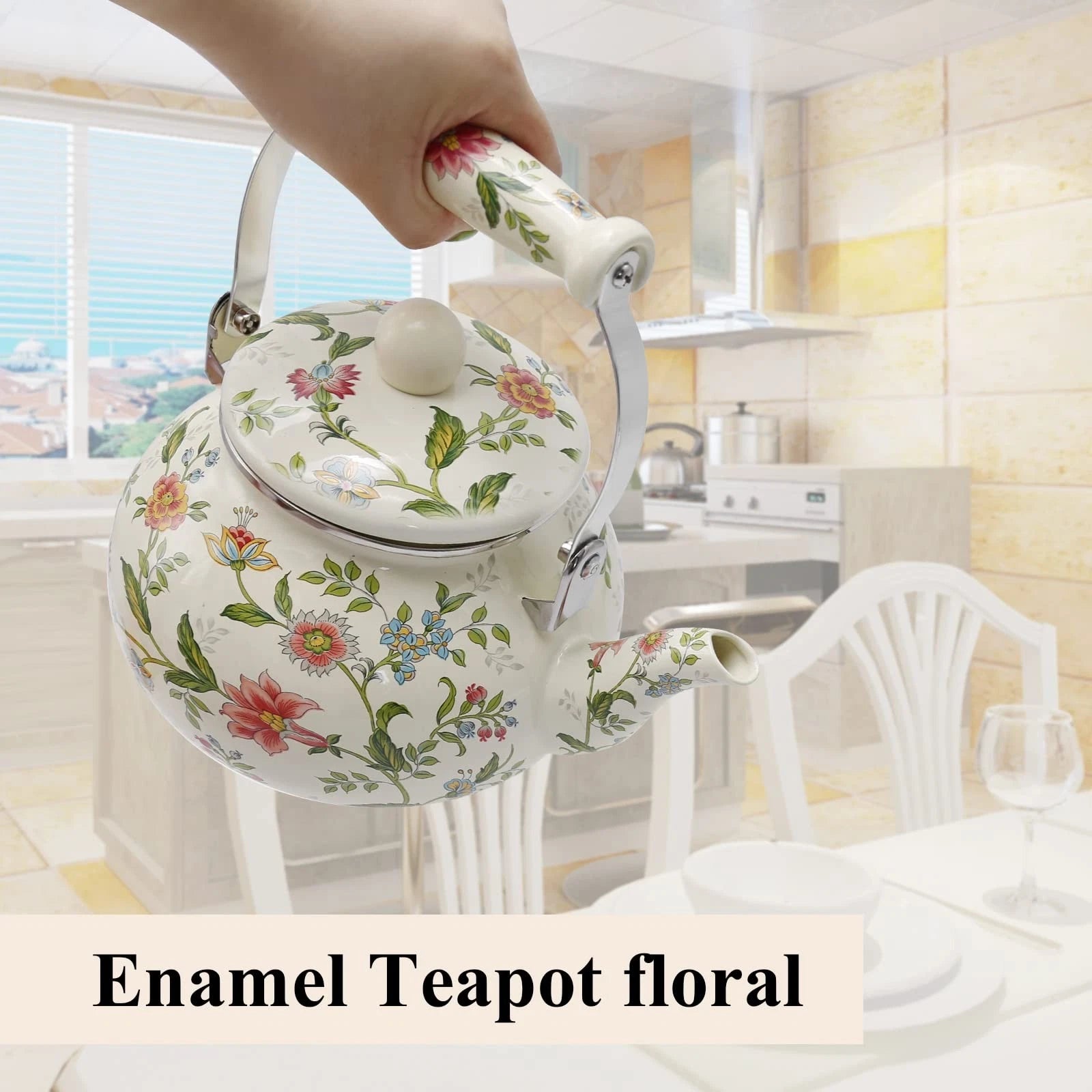 Colorful Water Kettle, Porcelain Enamel Tea Kettle 2.5L, Retro Classic Design...