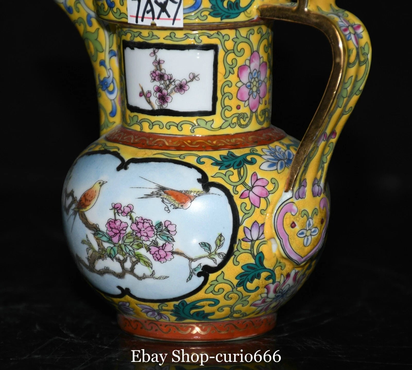 Qianlong Colour Enamel Porcelain Gold Plum Flower Bird Words Pattern Kettle Pot