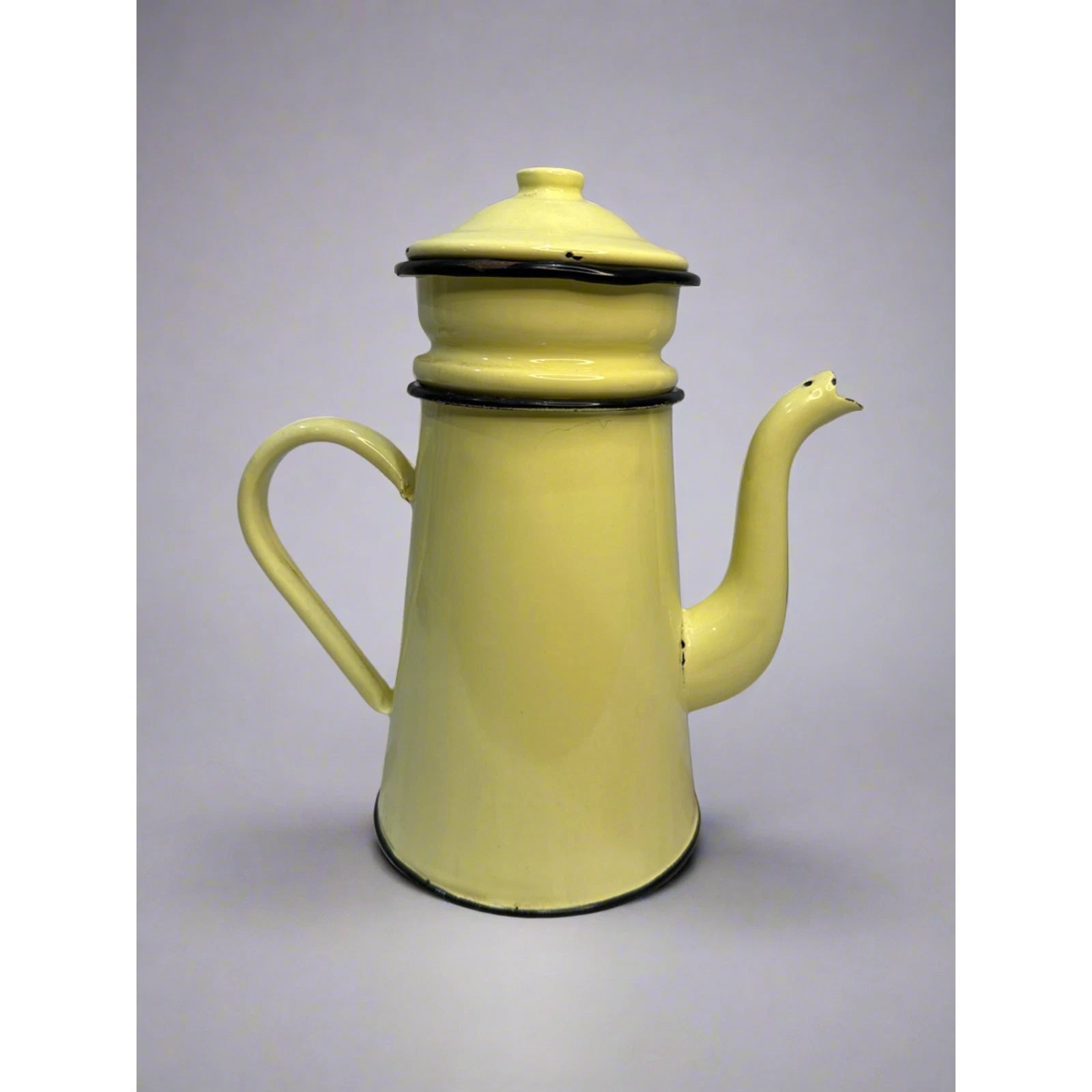 Vintage 1940's French Enamelware Yellow Biggin Coffee Pot Percolator