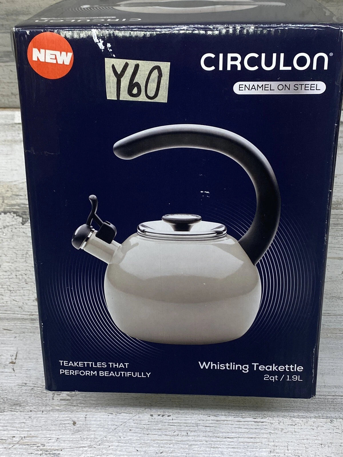 Circulon Enamel on Steel 2 Quart Whistling Teakettle - Cream Color New