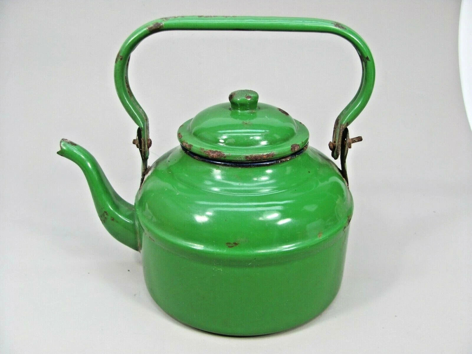 Decorative TEA POT Primitive Rustic Farmhouse Decor Green Enamel