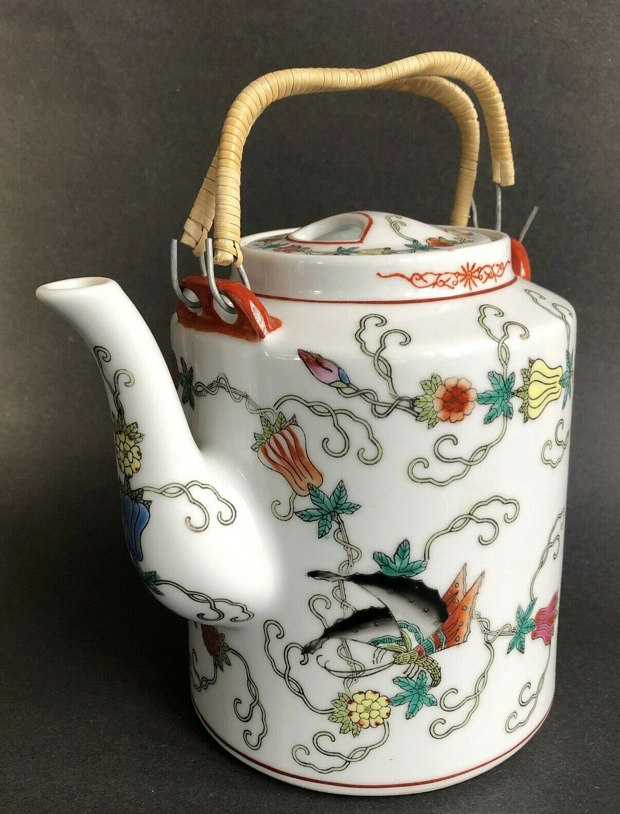 Chinoiserie ~ LOVELY TEAPOT FROM CHINA WITH OVERALL ENAMELED DESIGN ~Exc.