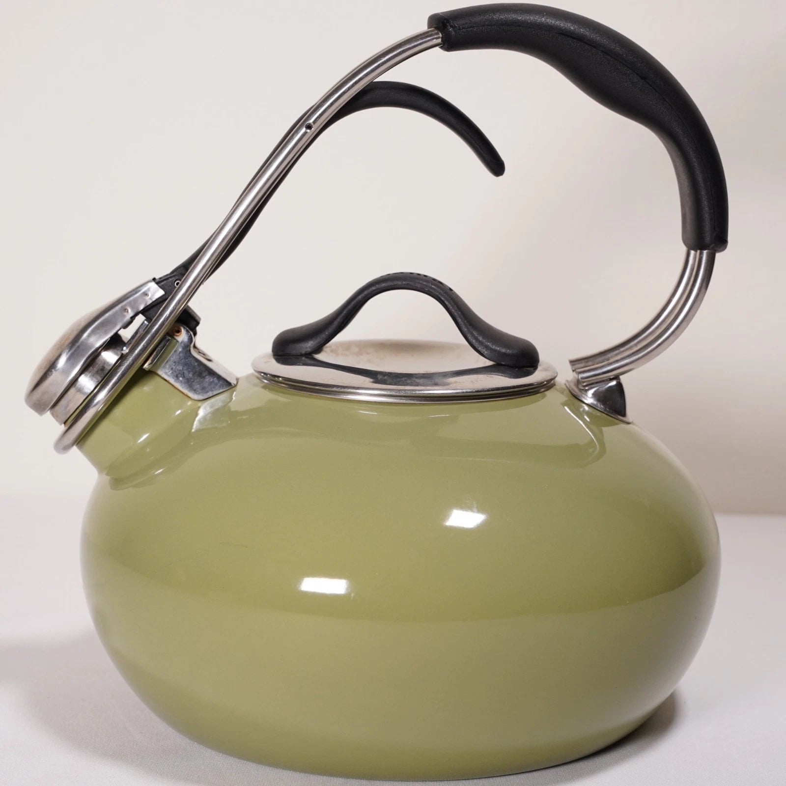 Chantal 2qt Tea Kettle Avocado Green Enamel On Steel MCM Vintage Style READ