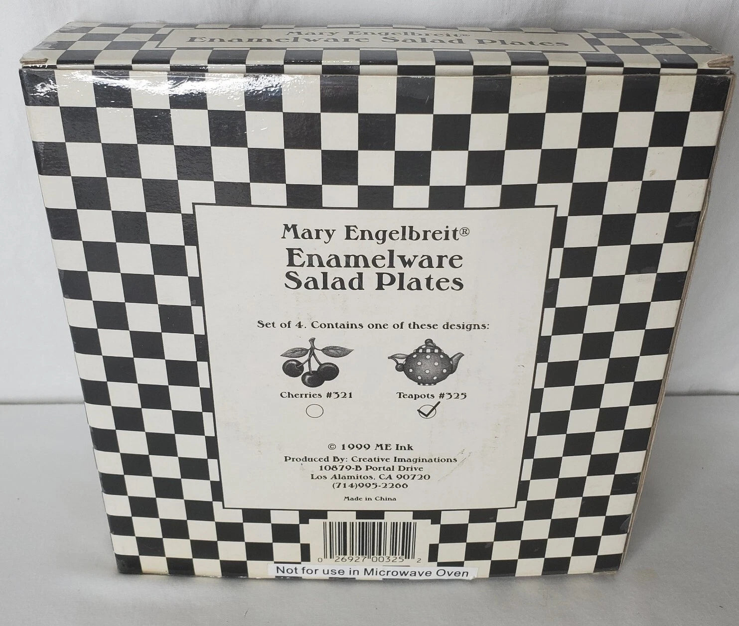 Vtg Mary Engelbreit Enamel Teapot Plate Set 4 Salad Dessert Plates Box New