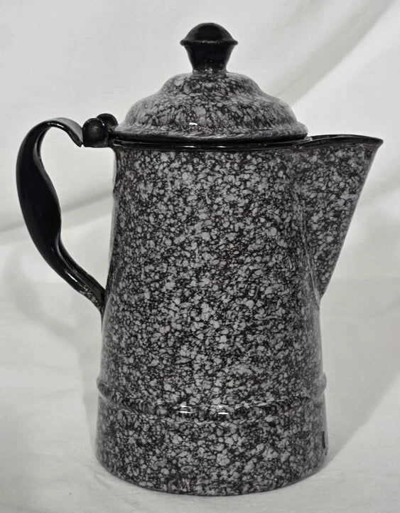 Enameled Ware Gray Brown Relish Pattern Coffee Pot 6" x 4" x 7"