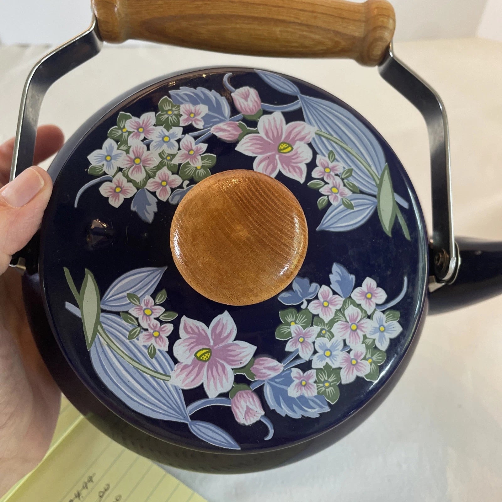 Sakura Enamel Tea Kettle Cherry Blossoms 1981 GAILSTYN-SUTTON JAPAN Vintage