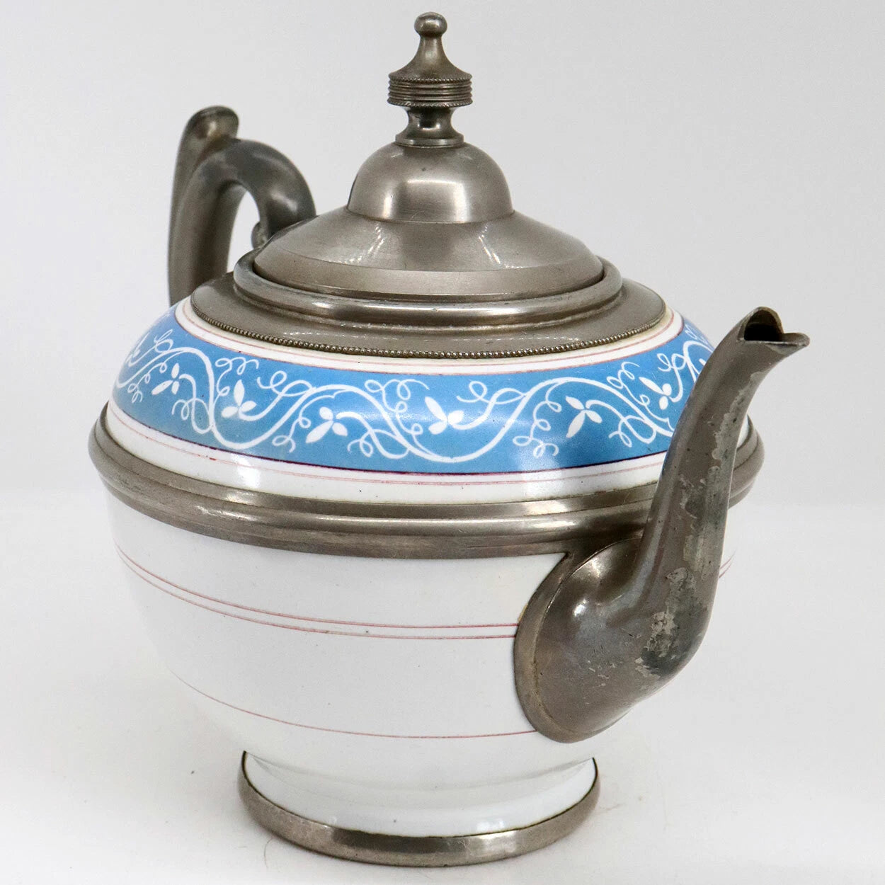Antique American Manning, Bowman & Co. Pewter & Enamel Teapot c. 1880