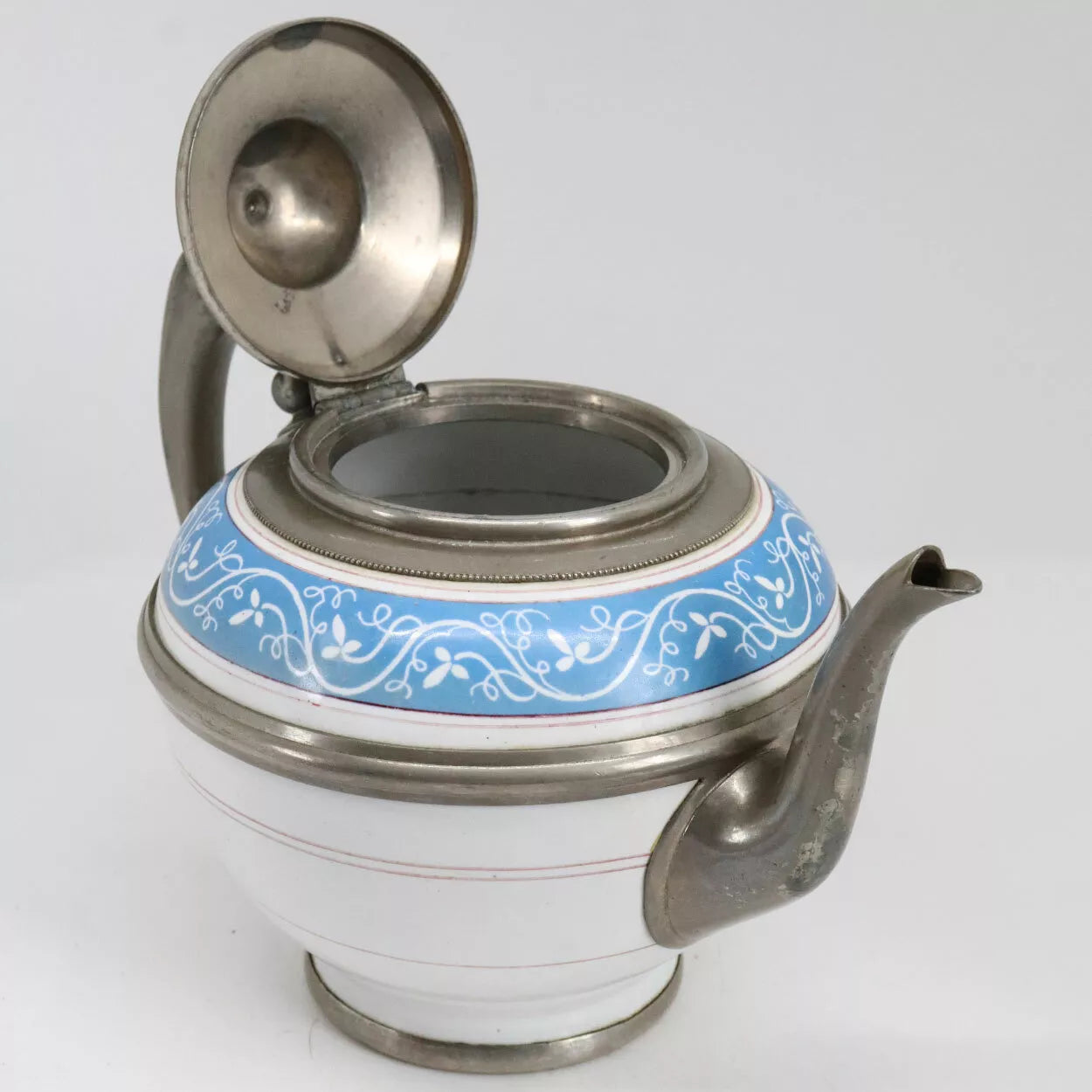Antique American Manning, Bowman & Co. Pewter & Enamel Teapot c. 1880