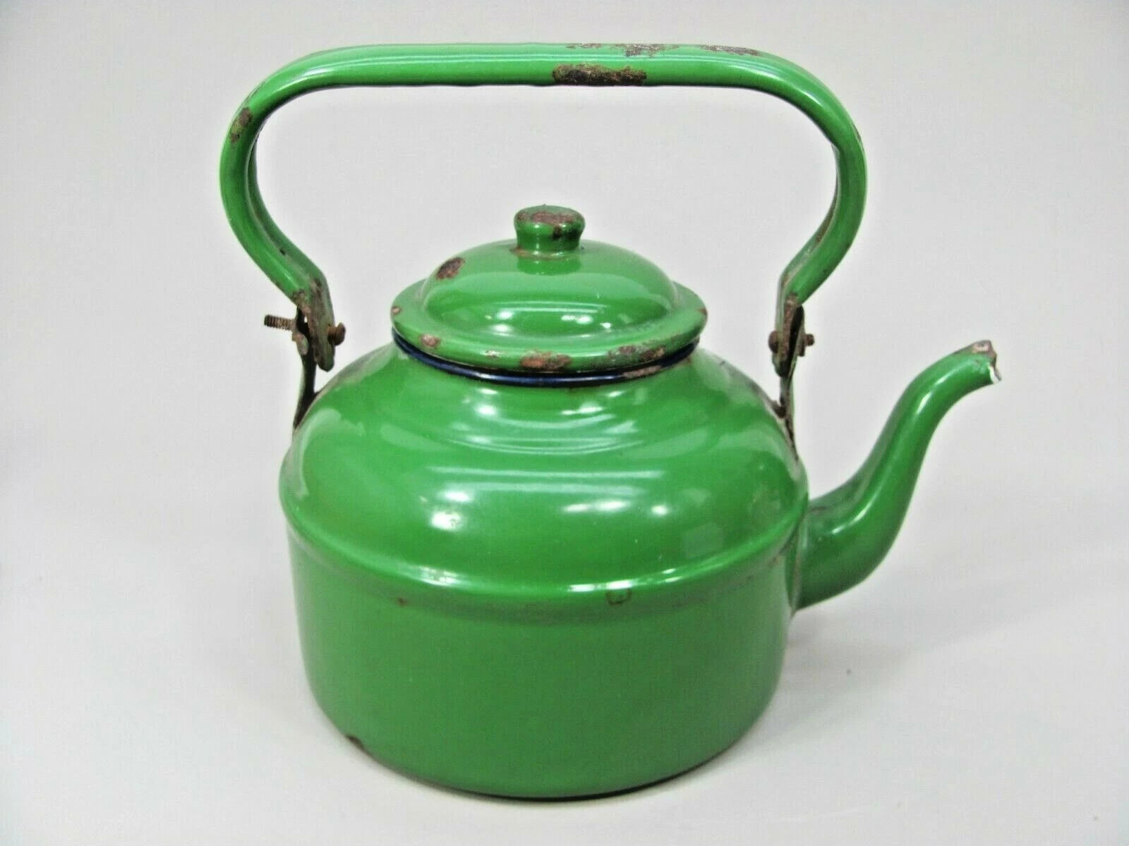 Decorative TEA POT Primitive Rustic Farmhouse Decor Green Enamel