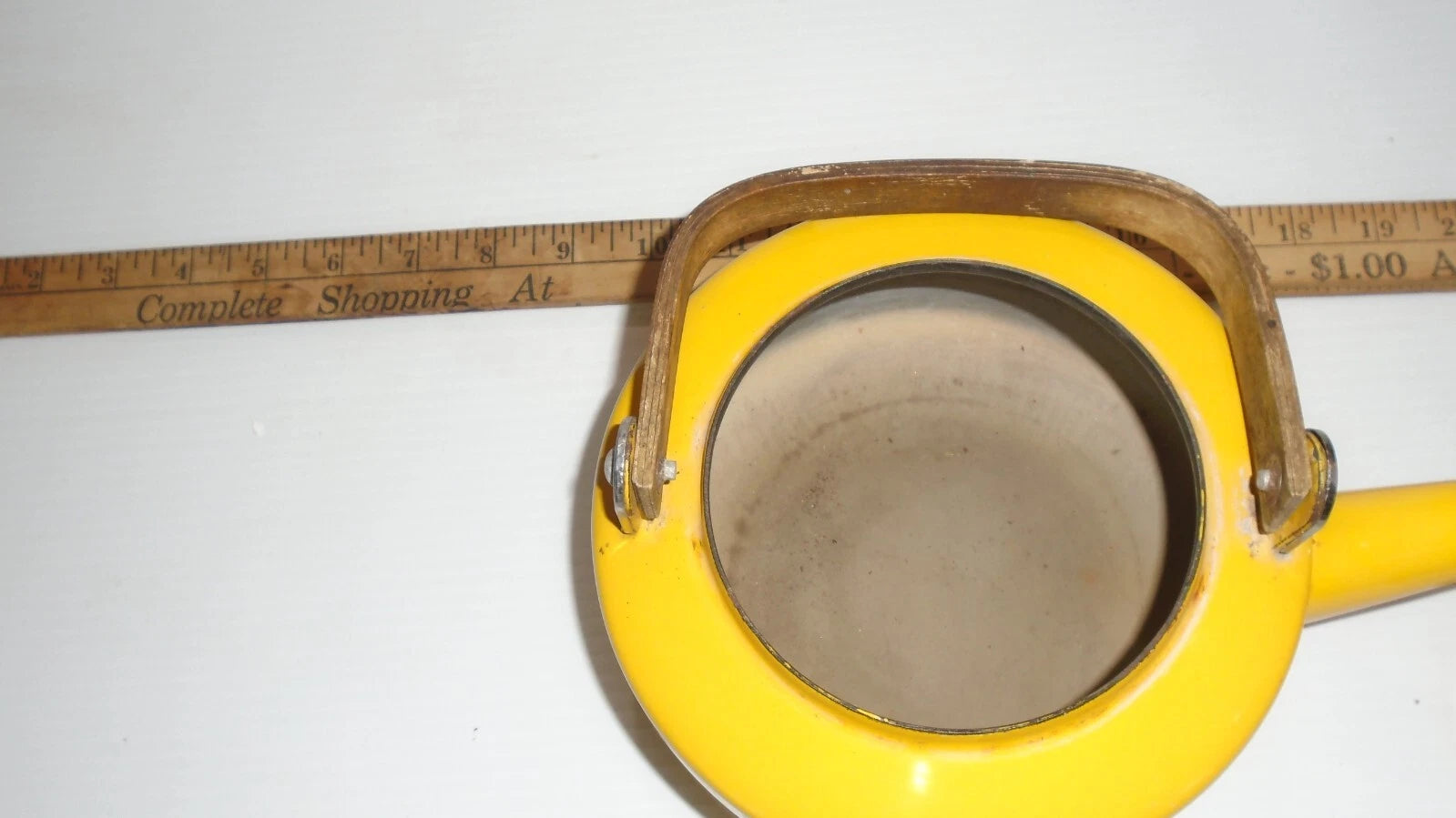 Vintage MCM Yellow Tea Pot Kettle  Enamelware Metal nice decor
