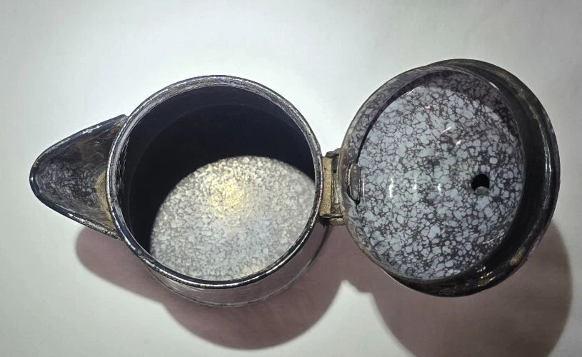 Enameled Ware Gray Brown Relish Pattern Coffee Pot 6" x 4" x 7"