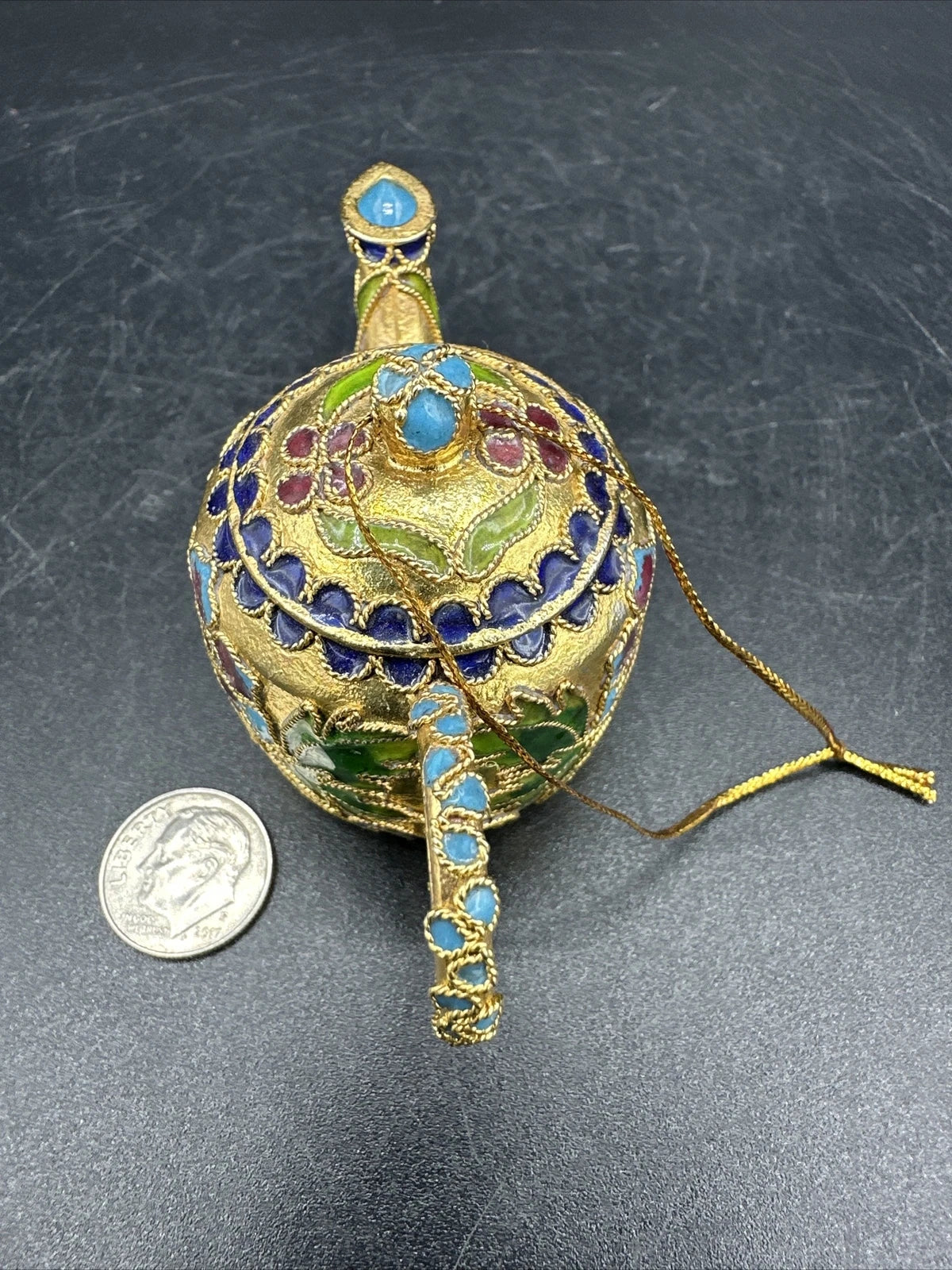 Cloisonné Enamel Mini Colorful 2" Teapot Collectible Figurine Christmas Ornament