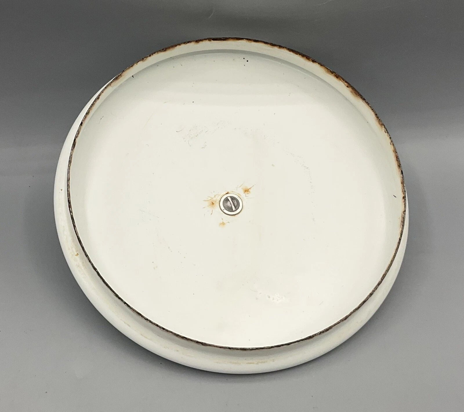 Vintage 64oz Enameled Ware Enamelware White & Black Trim Tea Water Kettle USA