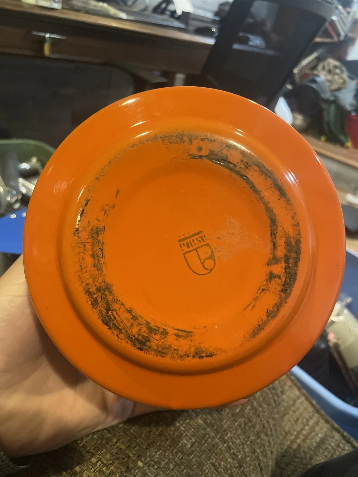 VTG Retro Asahi Japan Orange Enamelware Tea Pot Kettle Rattan Wrap Handle