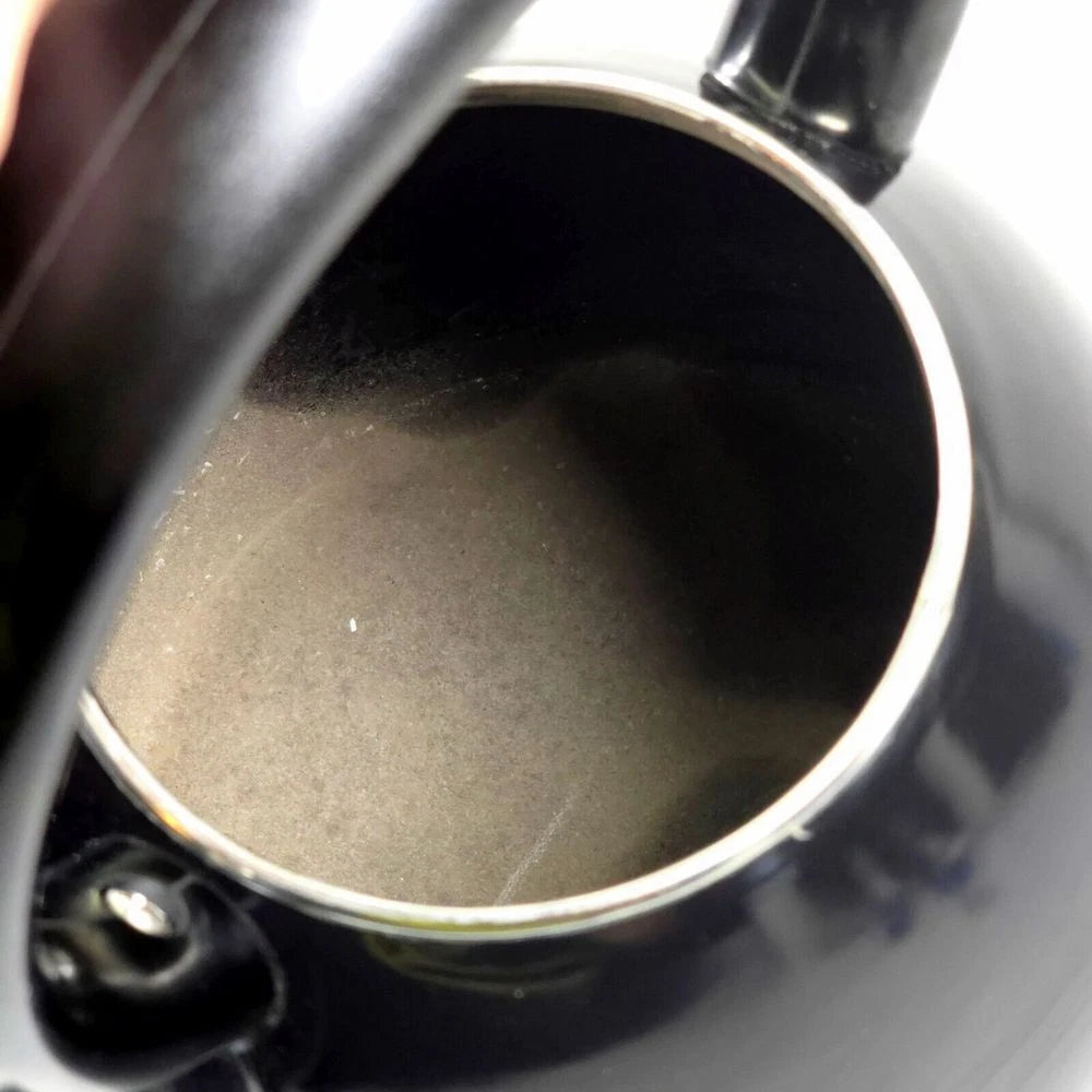 Copco Whistling Teapot Tea Kettle Pot Onyx Black Enamel With Handle and Lid EUC