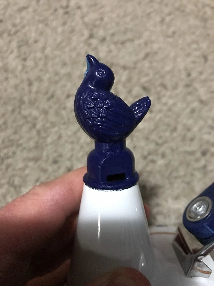 VINTAGE WHITE ENAMEL COFFEE POT Robin/ Blue Bird In A Cage