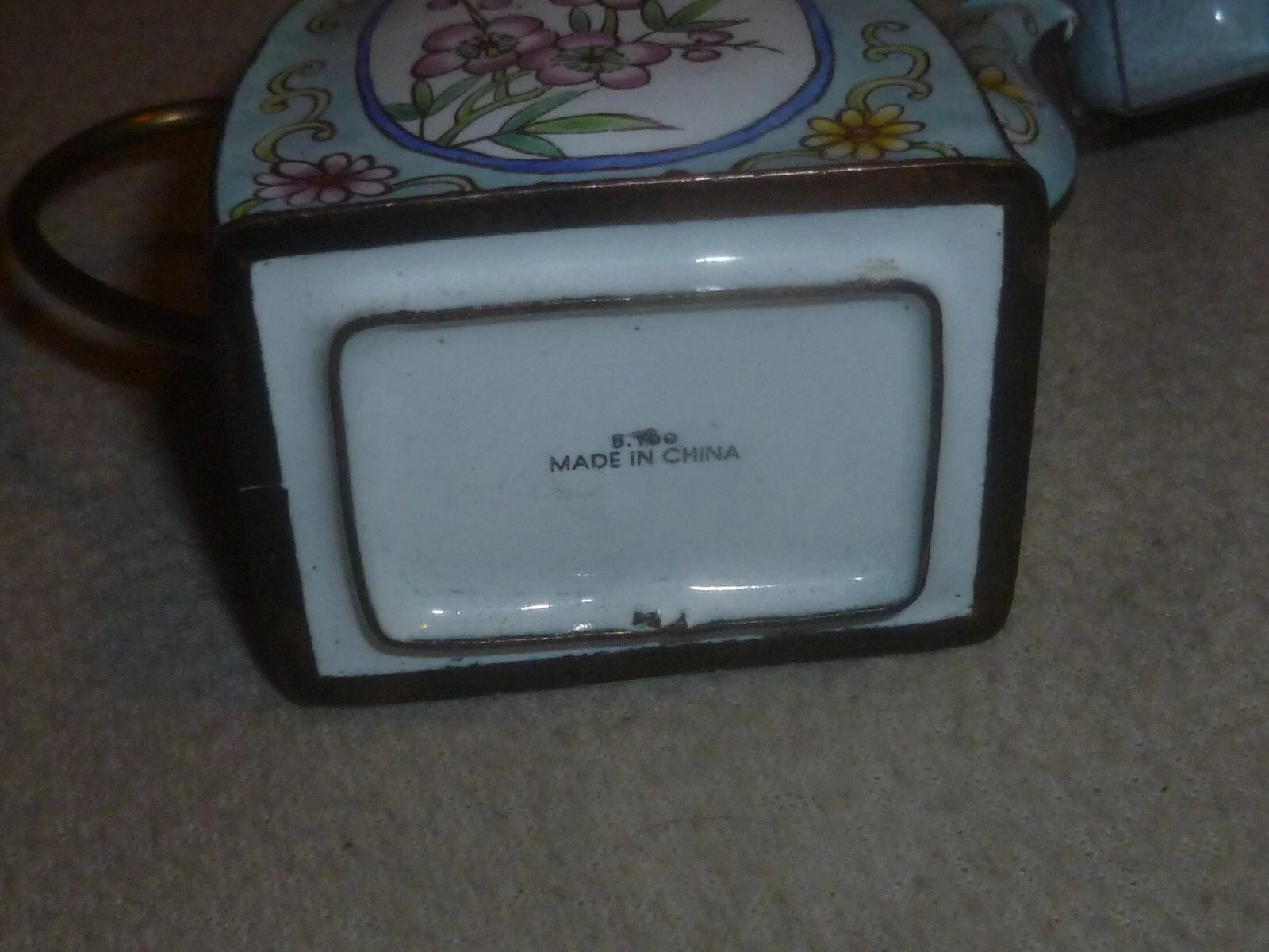 MINI ENAMEL TEA KETTLE TEAPOT KELVIN CHEN 1999 DECORATIVE FLOWERS BLUE RETIRED