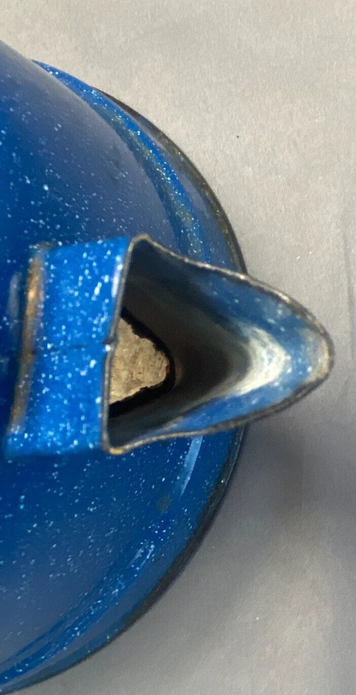 Vintage Cinsa Enamelware Blue Speckled Teapot Camping Country Kitchen Farm House