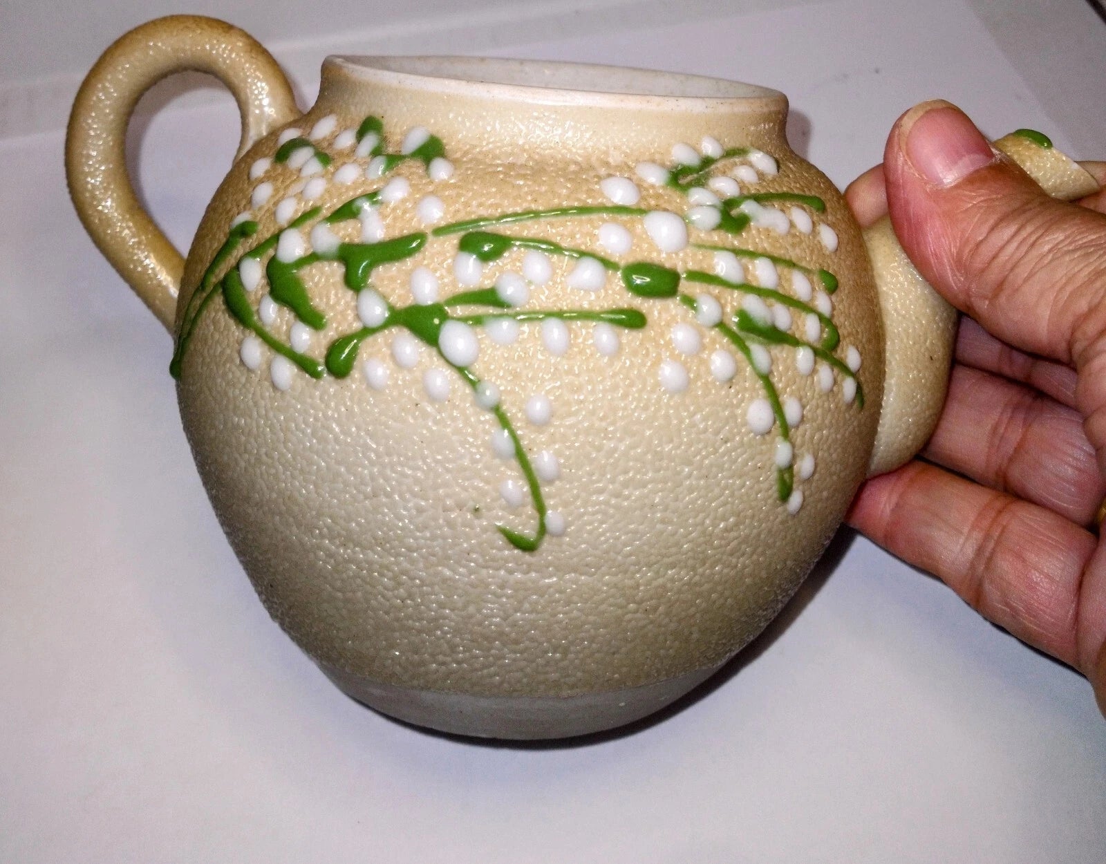 Vintage Japanese Teapot Orange Peel Enamel Chinoiserie