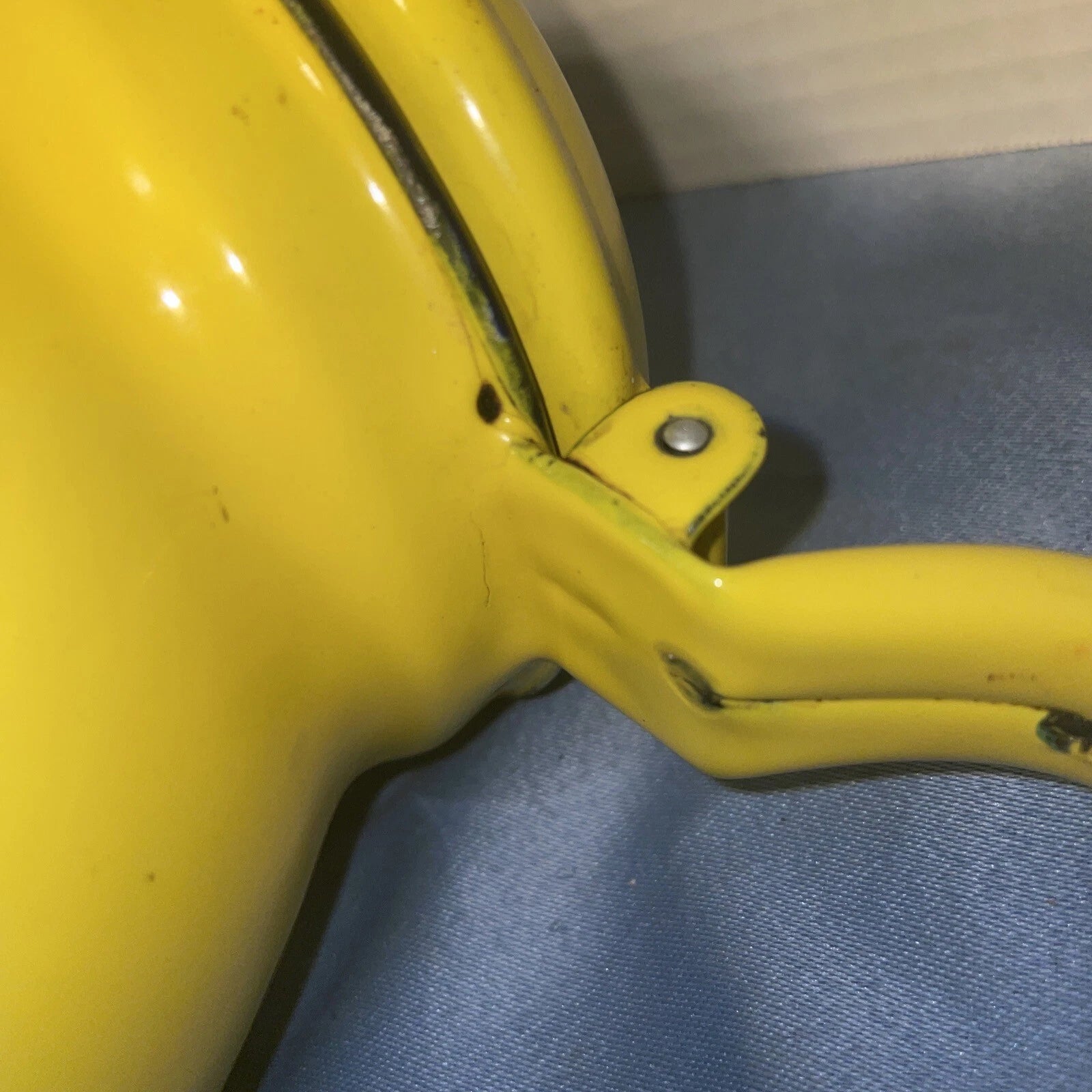 Vintage Yellow MCM Enamel Teapot Kettle W/Handle Top Glass Knob Missing See Pics