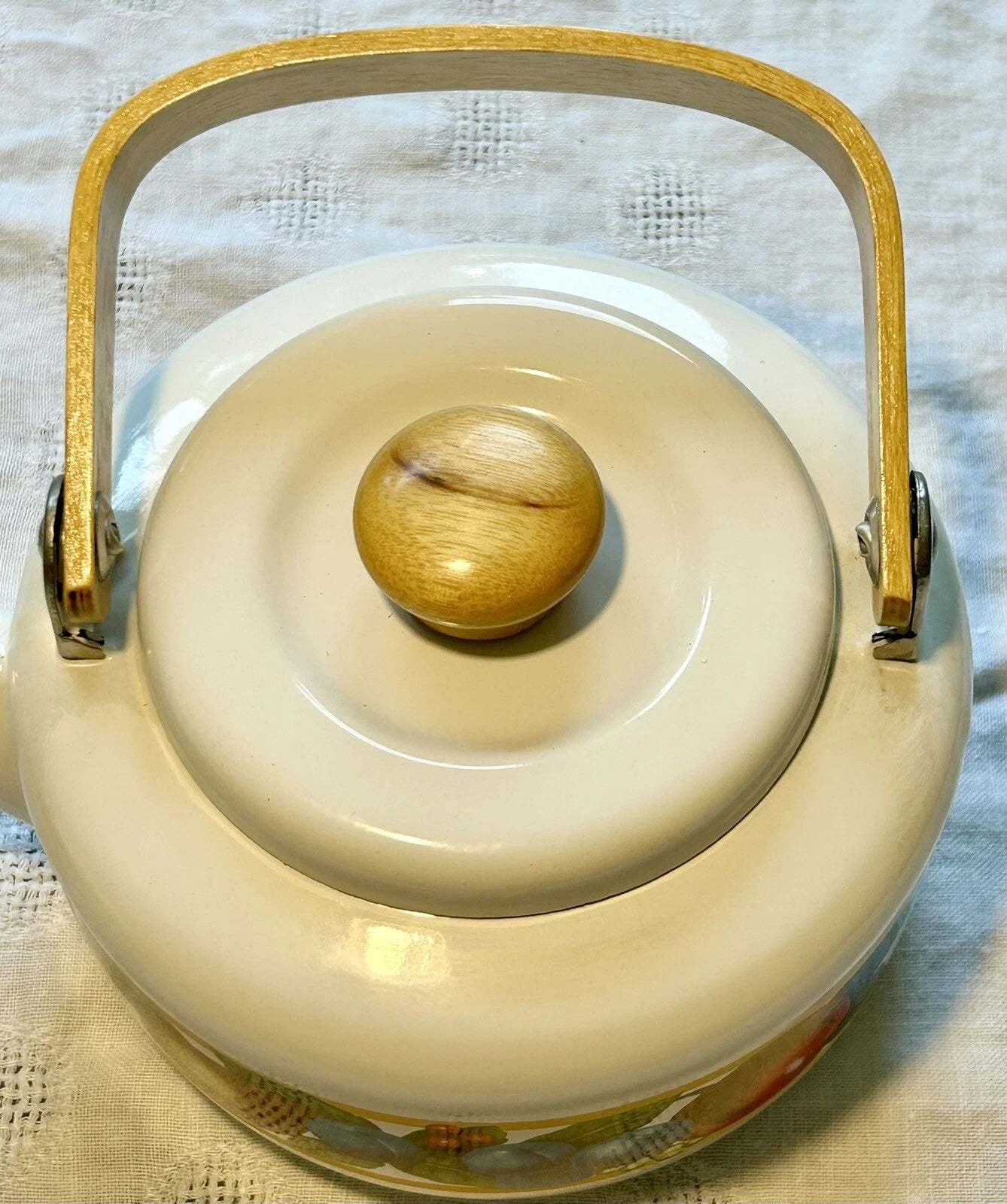 Vintage 1980’a Fruit &Berries 1 Quart Tea Kettle Enamel Wear Stovetop Teakettle