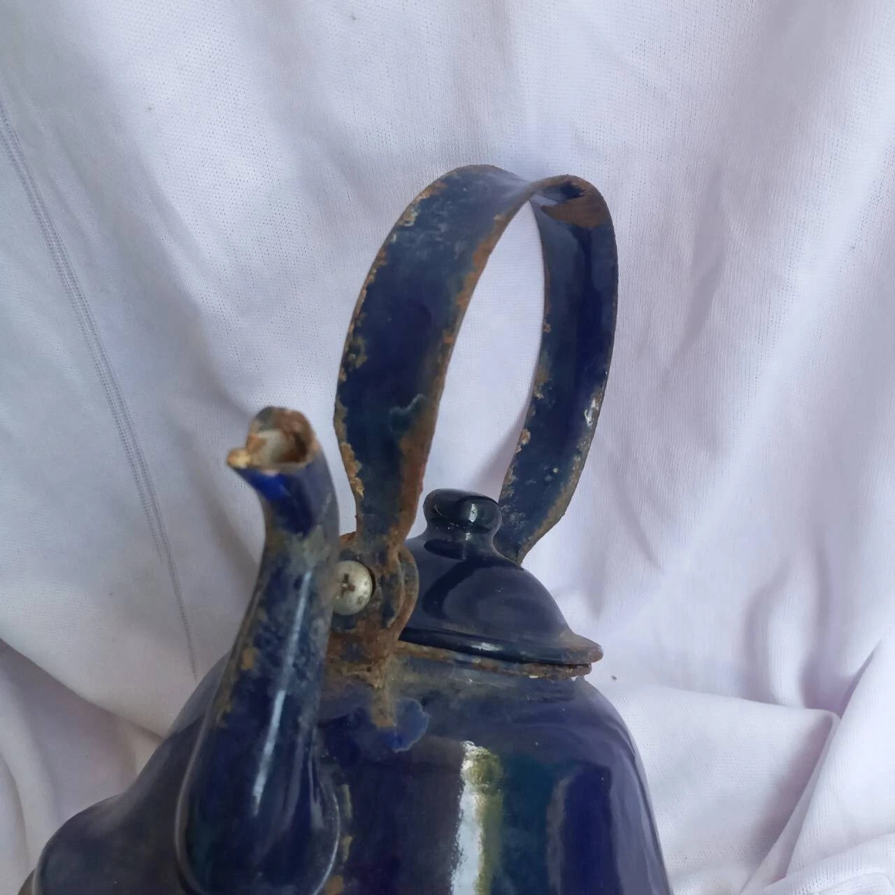 Classic enamel old Water kettle Czechoslovakia Rare collectible dark blue 14 cm.