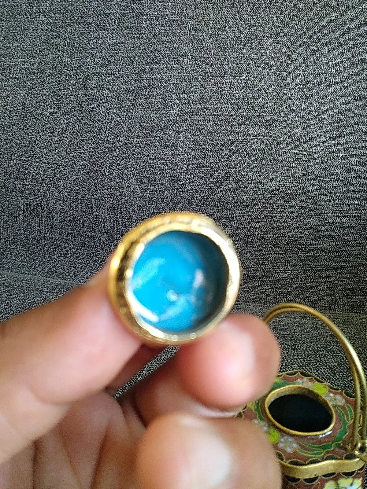 VTG CHINESE CLOISONNE BRASS AND ENAMEL BROWN  MINIATURE TEAPOT