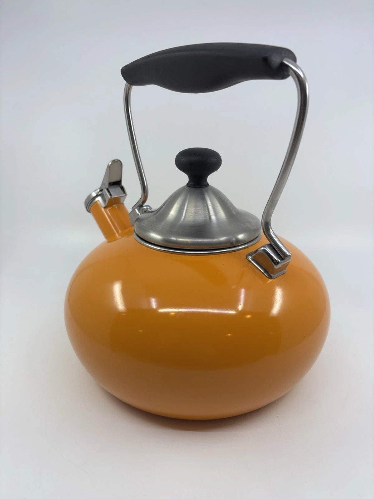 Chantal Orange Enamel on Steel Whistling Tea Kettle Pot 1.8 Quart Nice!
