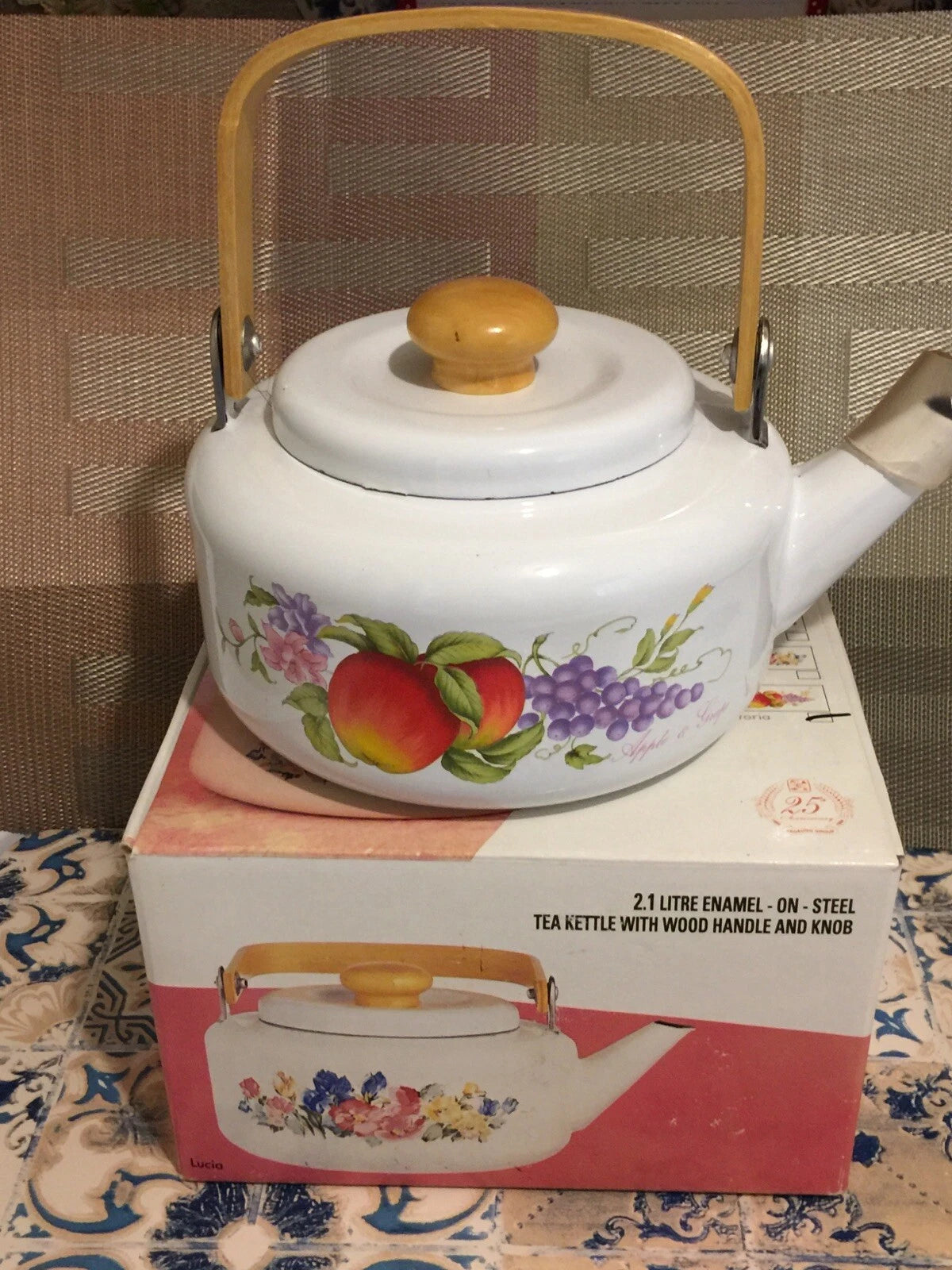 New Vintage Gourmet Craft Enamel Tea Pot Fruit