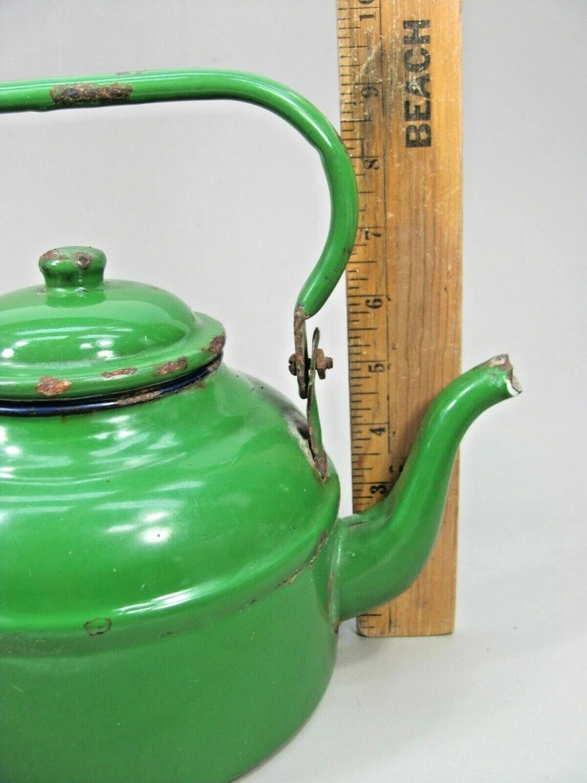 Decorative TEA POT Primitive Rustic Farmhouse Decor Green Enamel