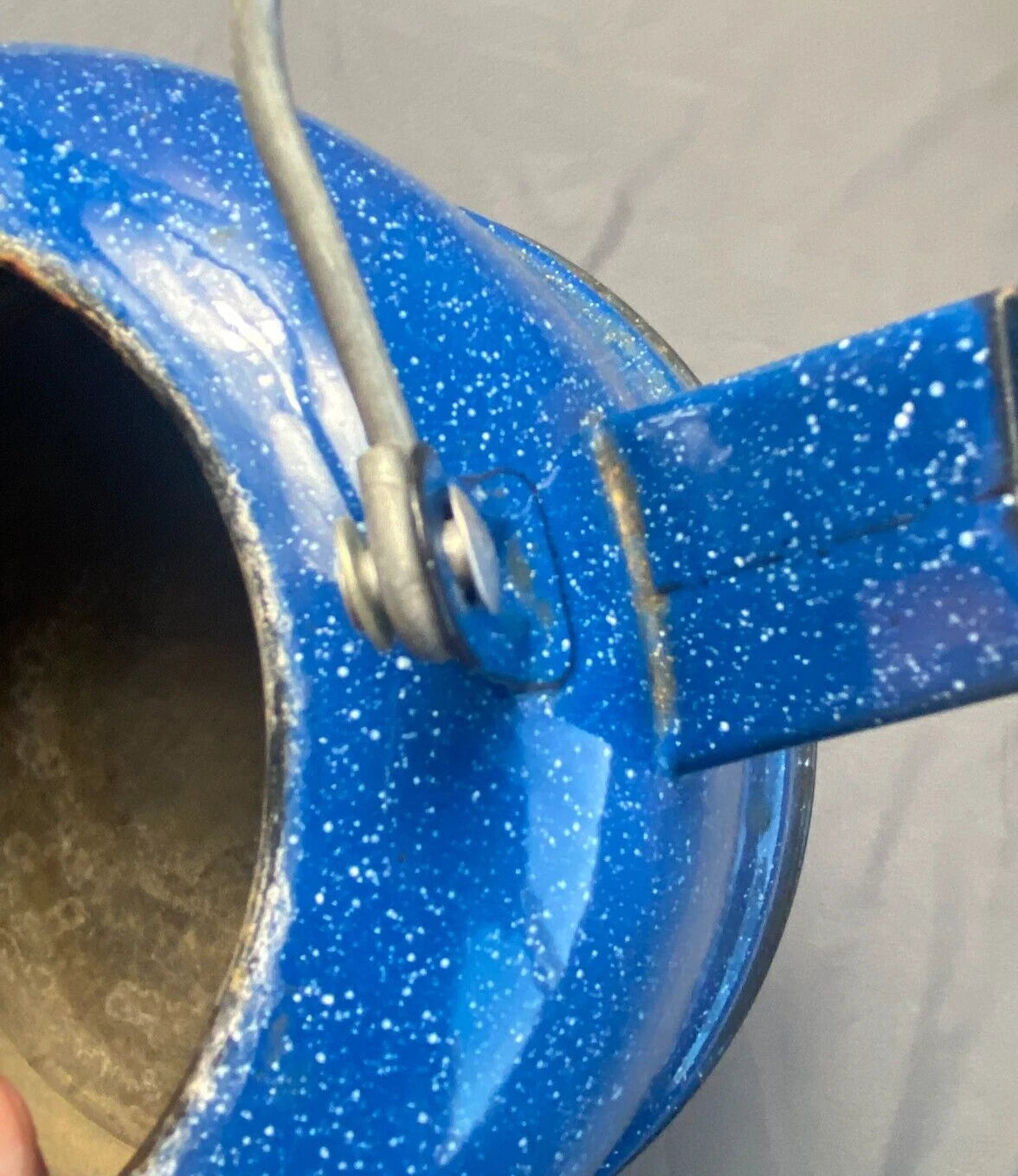 Vintage Cinsa Enamelware Blue Speckled Teapot Camping Country Kitchen Farm House