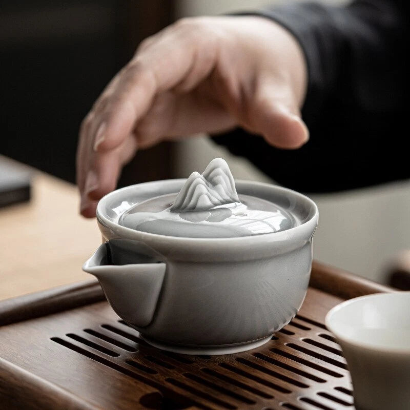 Ice Gray Enamel Pot Ceramic Kung Fu Teapot Teacup Handmade Iceberg