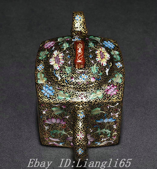 5.5" Old Qing Dynasty Enamel Colour Porcelain Gilt landscape Wine Tea Pot Flagon-